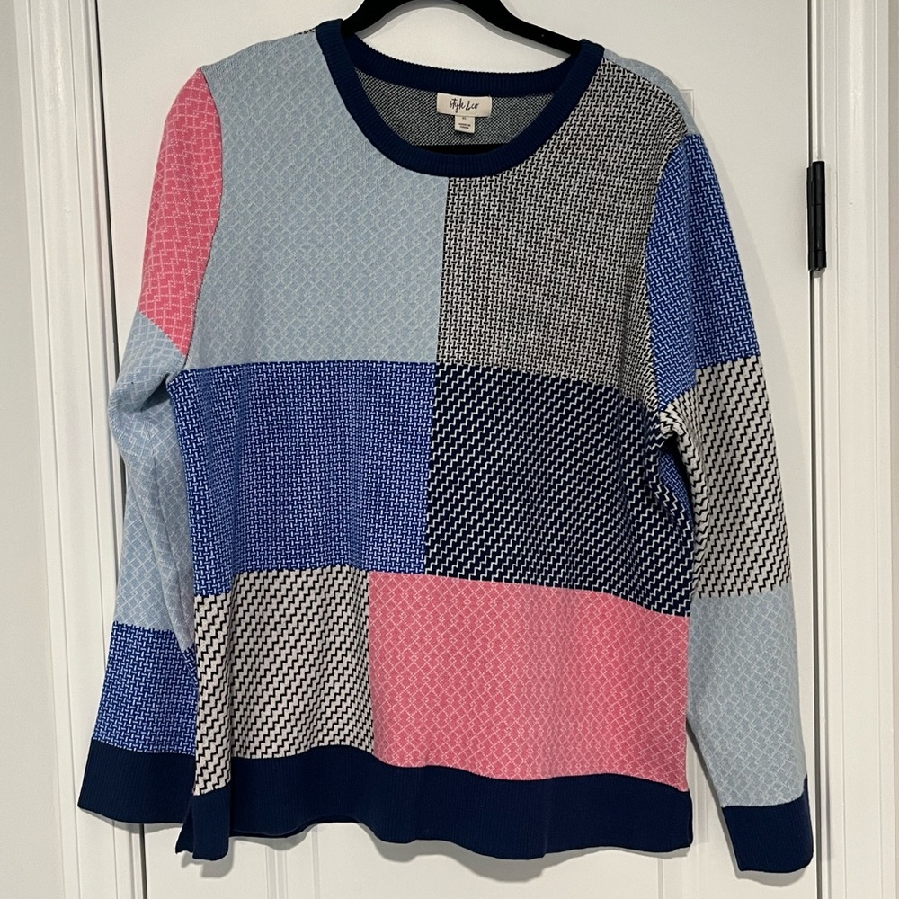 3/$20 Style & Co. Pink and Blue Patchwork Sweater (NWT)